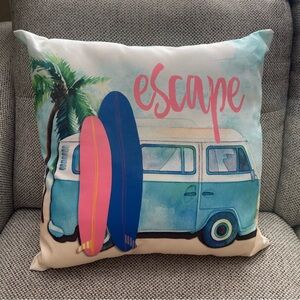 Escape Indoor/Outdoor Pillow 18X18 w/ VW Bus and Surfboards